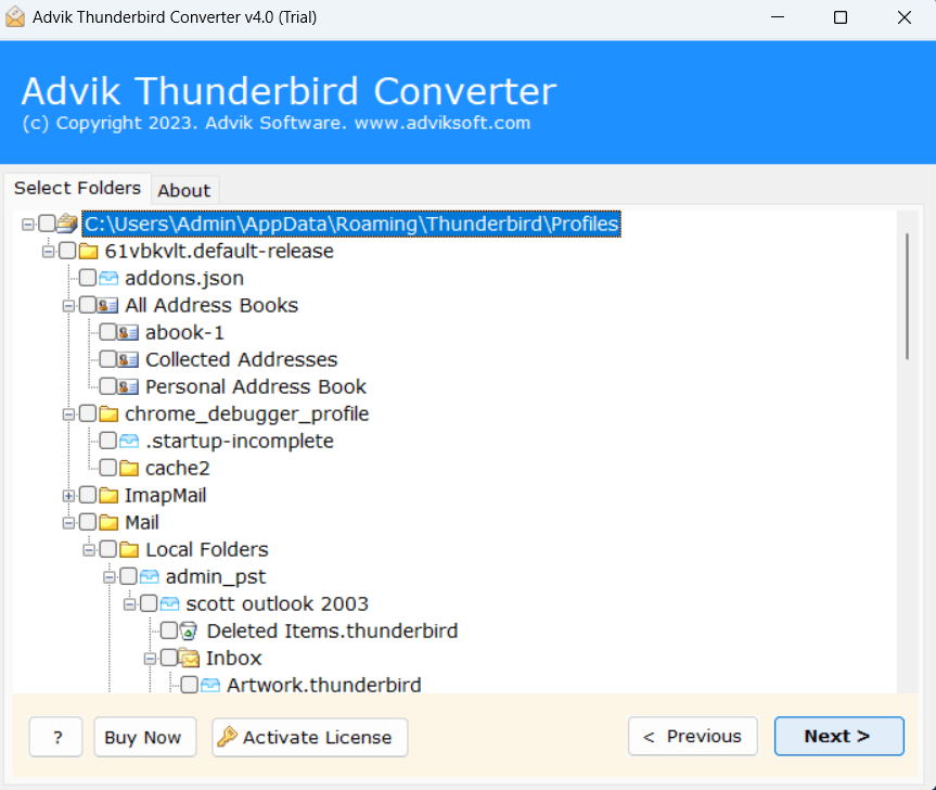 select Thunderbird folder