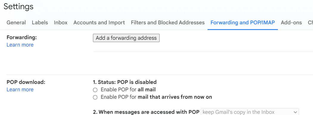 click Forwarding and POP/IMAP