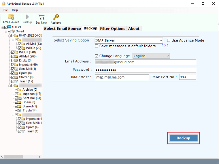 Enter iCloud account details & click backup