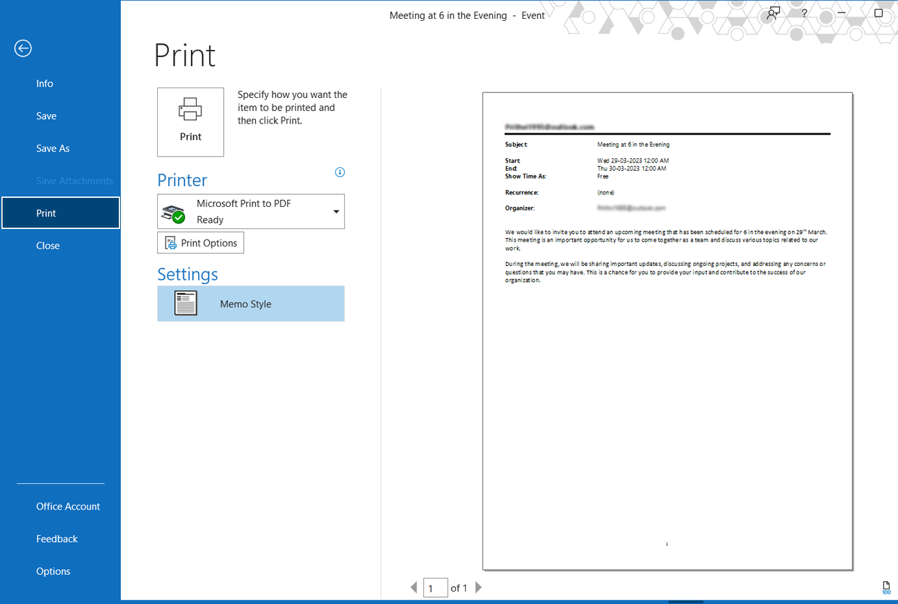 how to Export Outlook Calendar to PDF