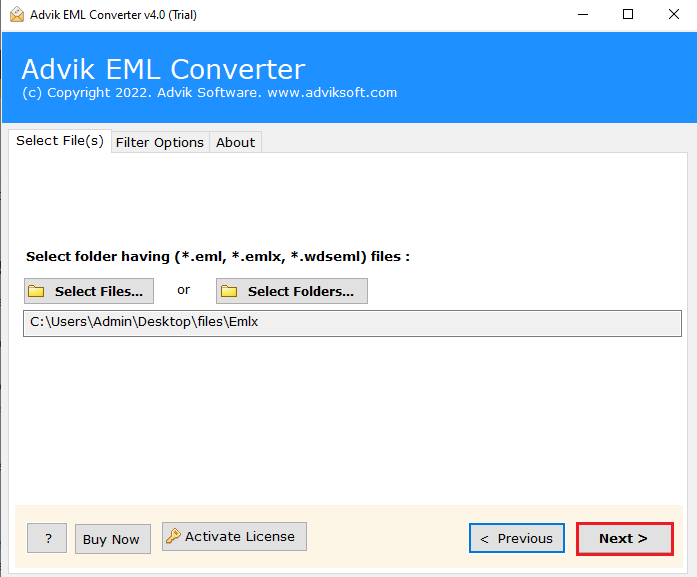 run the EMLX to EML Converter and upload EMLX files