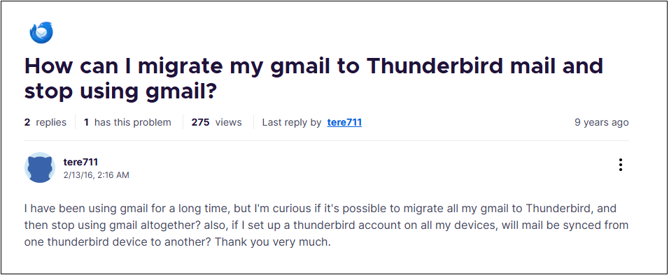 migrate gmail to thunderbird query