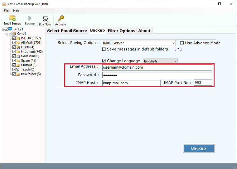 enter roundcube account details