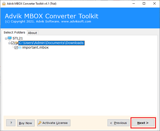 select MBOX email folder