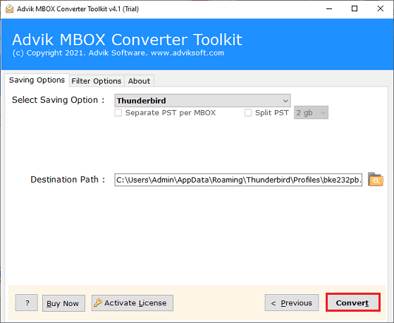 click convert to import mbox to thunderbird 