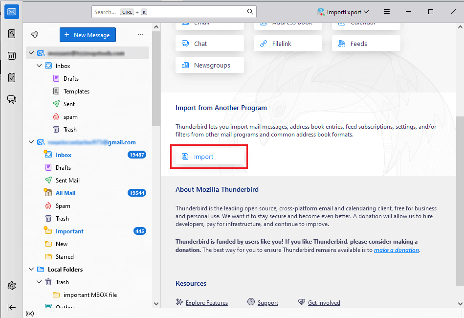 choose the Import option in Import from another program