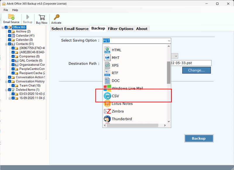 Choose CSV as a saving option