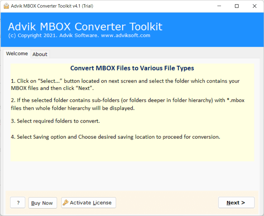 run advik mbox converter on your pc