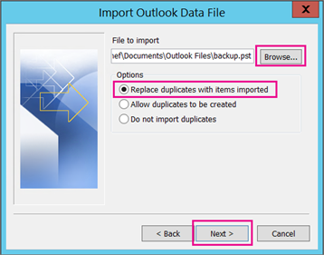 browse PST file import eduora mail to outlook