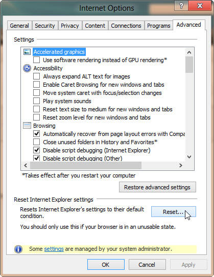 click on Reset
