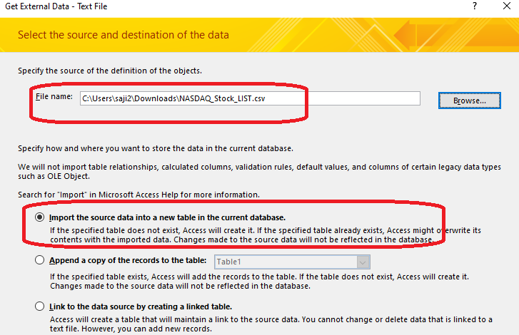 transfer outlook address book to access database