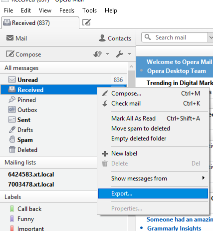 export opera mailbox 