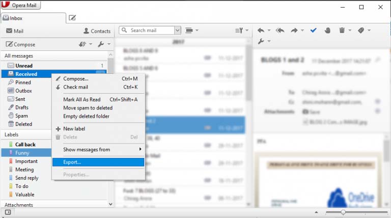 export emails from Opera Mail