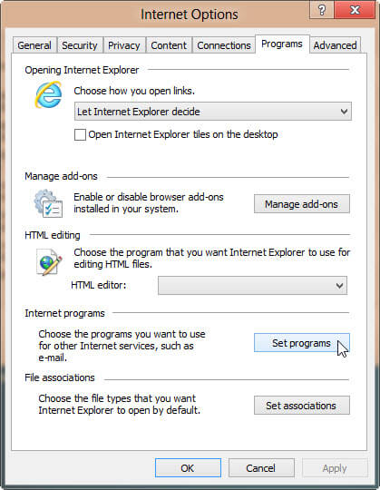 click on Set programs