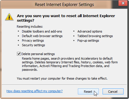 Click on the Delete Personal Settings