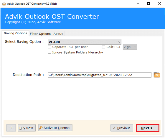 export outlook contacts to vcard