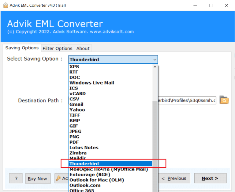 choose thunderbird as saving option