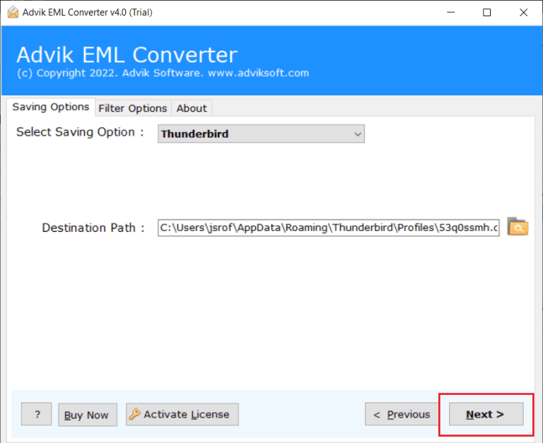 click next to import EML files to Thunderbird