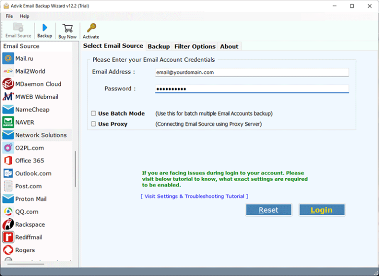 enter network solutions account details