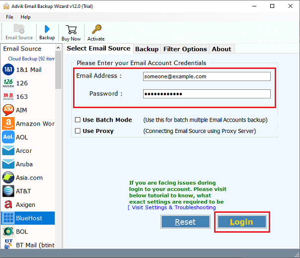 login to transfer Bluehost emails to Google Workspace