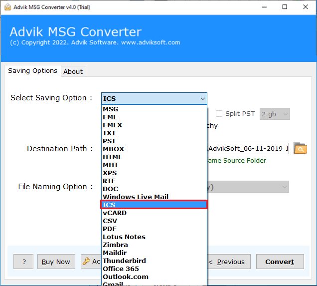 Convert MSG to ICS file