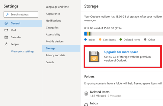 increase Outlook Web Access mailbox size