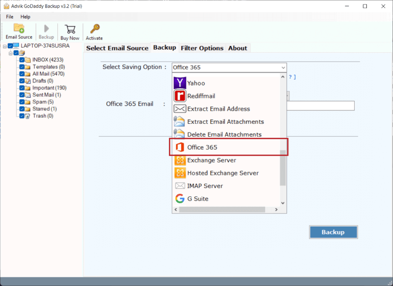 select office 365 as saving option