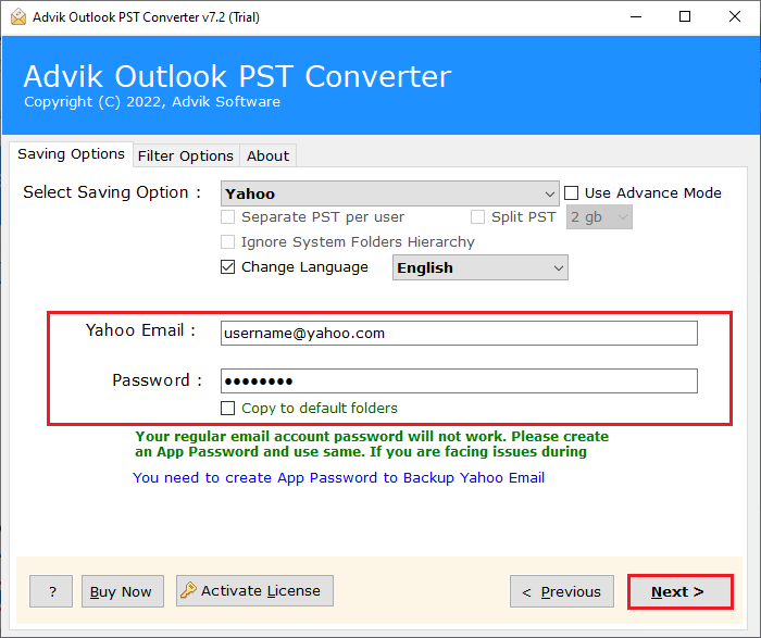 export Outlook Emails to Yahoo Mail