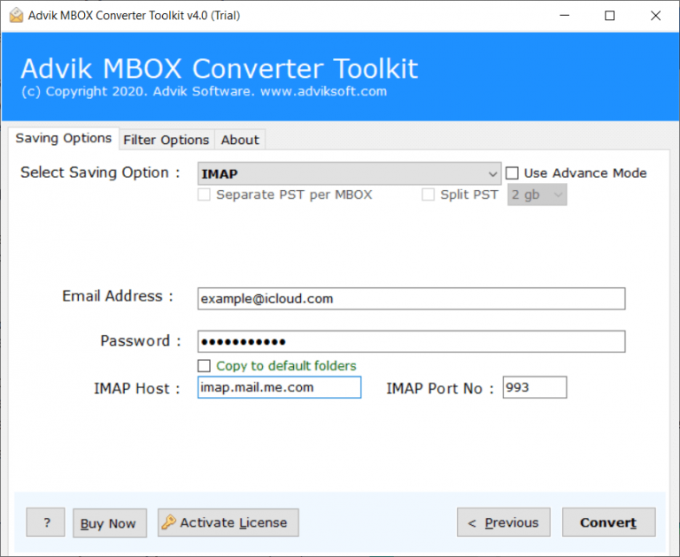 click convert to import mbox to imap server
