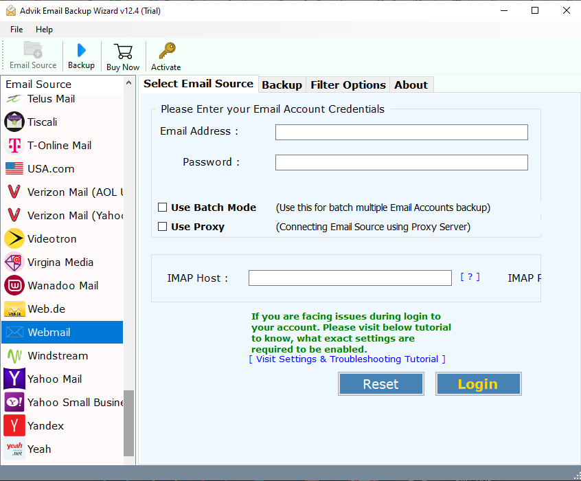 Run the software and choose Webmail as an email source