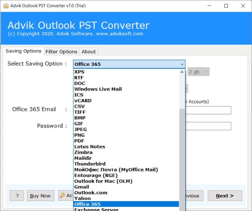 select saving options