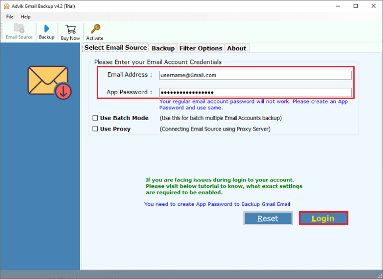 enter gmail account credentials