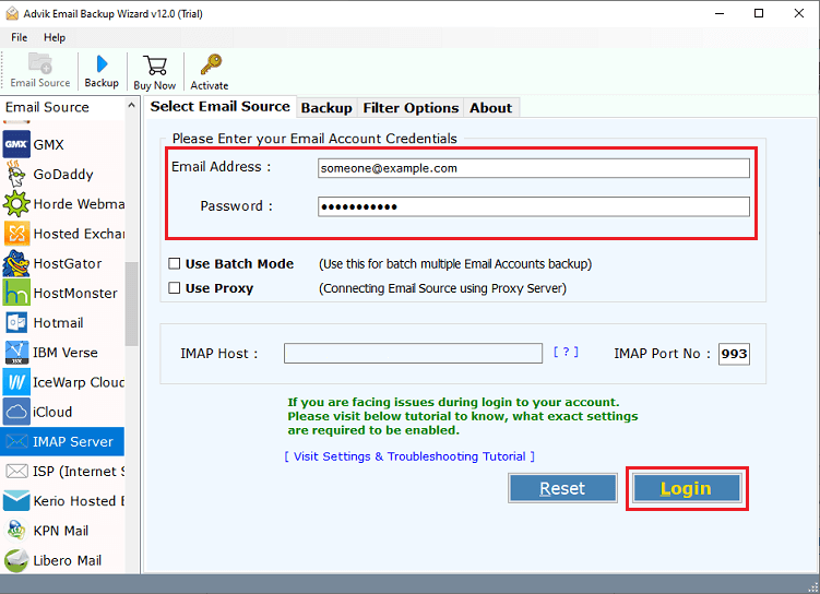 choose cpanel as an email source and enter details
