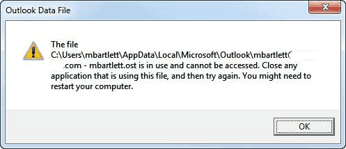 Username .ost is in Use and Cannot be Accessed Error