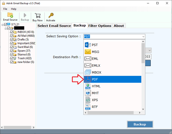 select the needed file format from the list