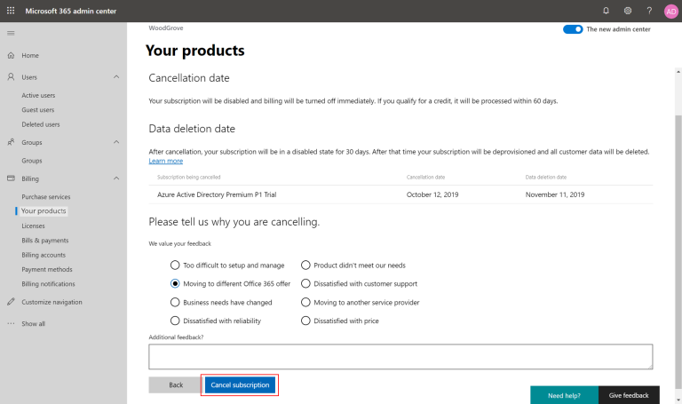 delete Office 365 account permanently
