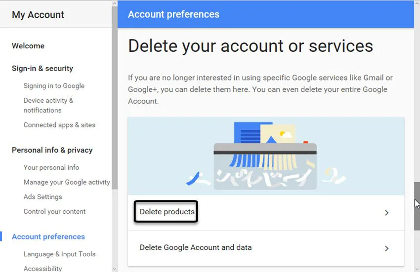 click Delete Google Account and data