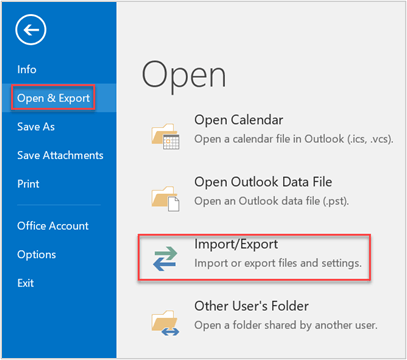 open & export feature