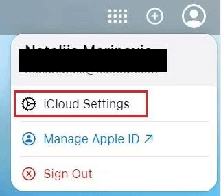click icloud settings