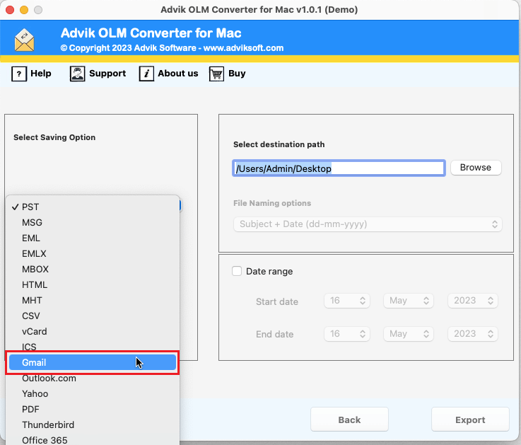 import olm to gmail