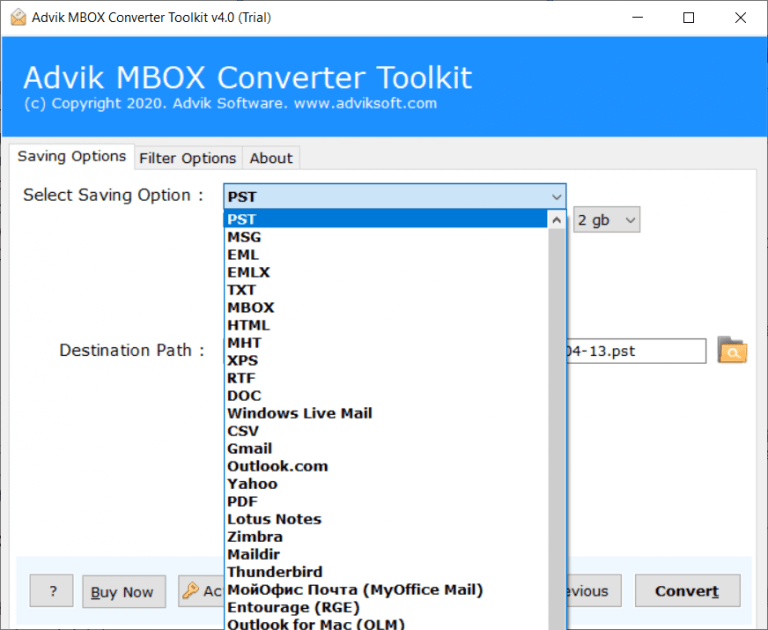 select file format from list to move apple mail to another computer