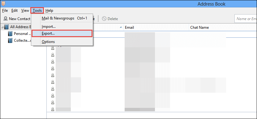 choose tools and then export