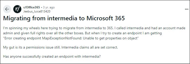 Intermedia to Office 365 migration user query