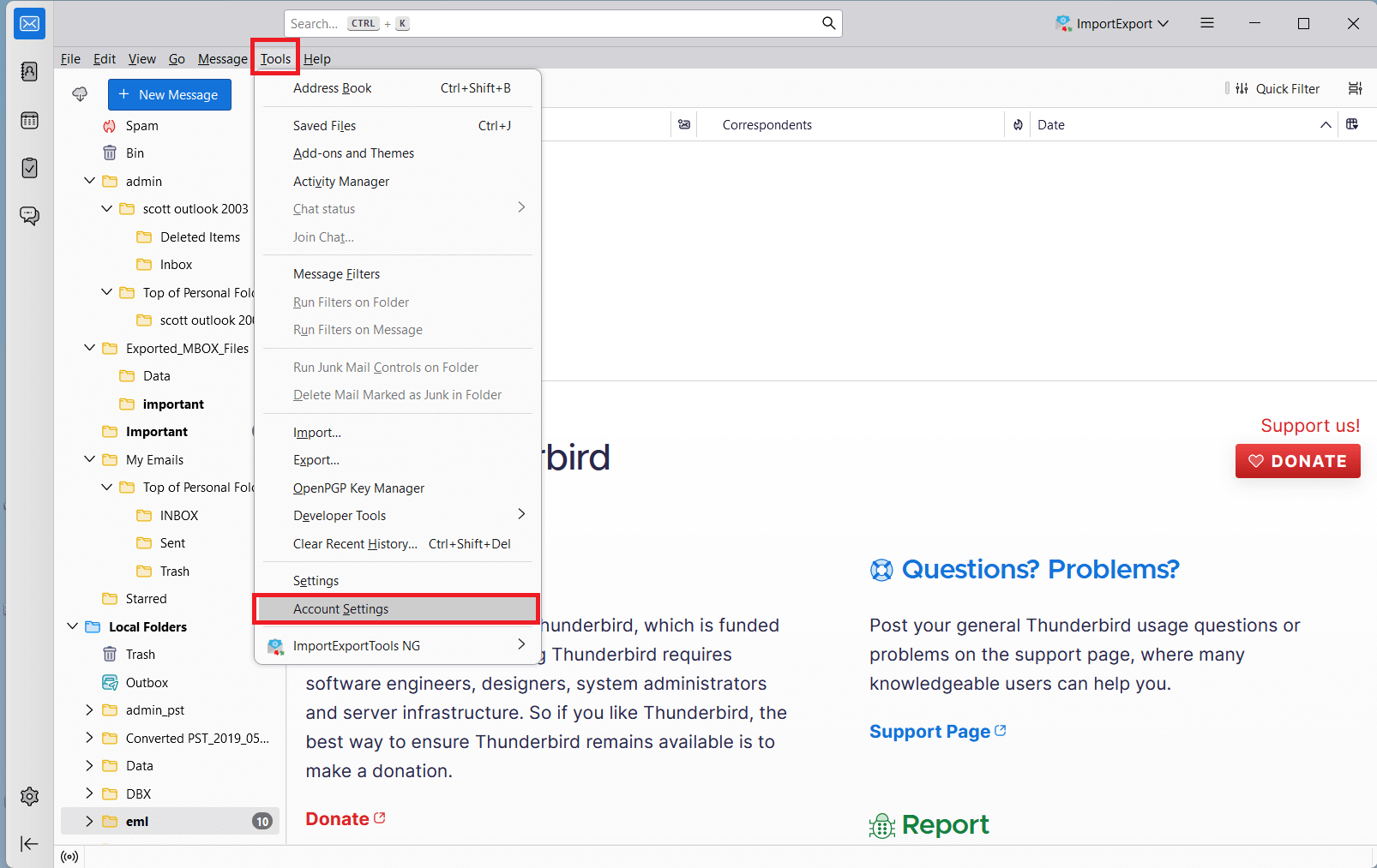 click on Tools and account settings