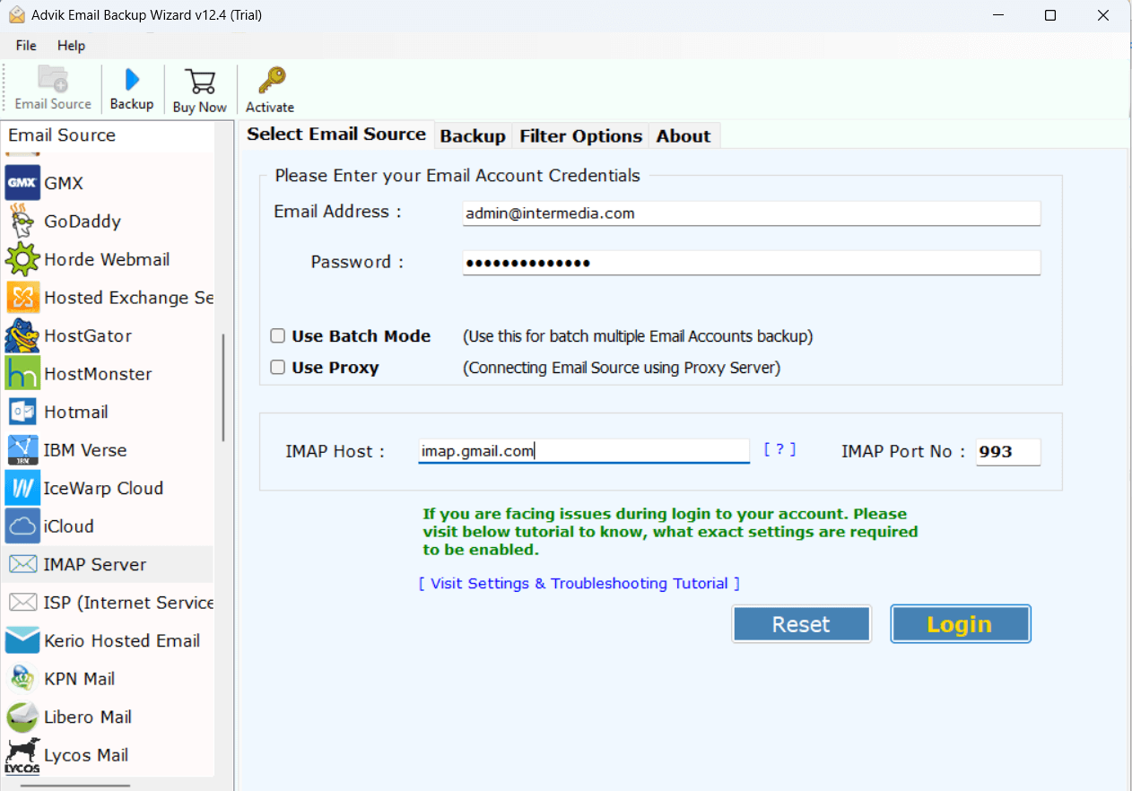 enter intermedia login details