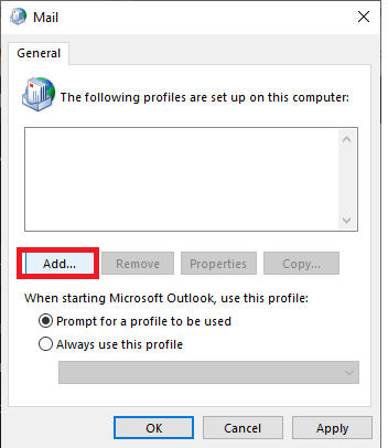 Create New Outlook profile