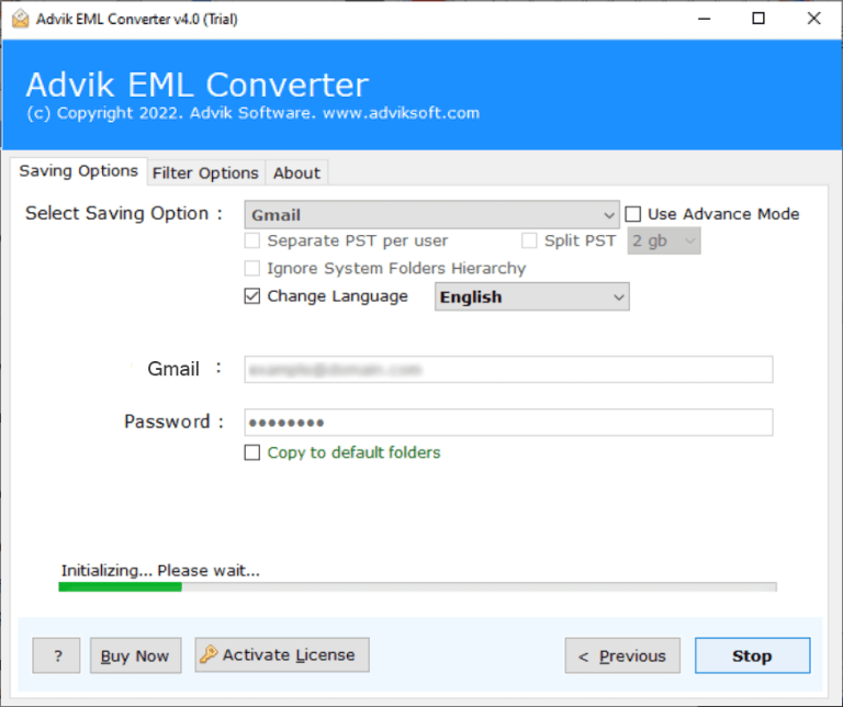 enter gmail credentials and click convert to import eml to gmail 