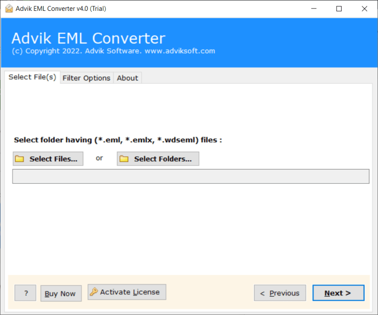 upload eml files to the software