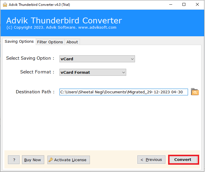 Export Thunderbird contacts to vCard