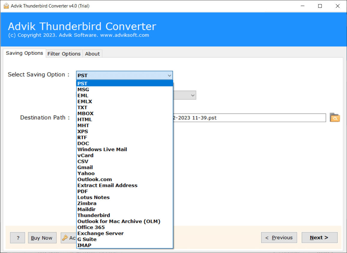 Select saving option